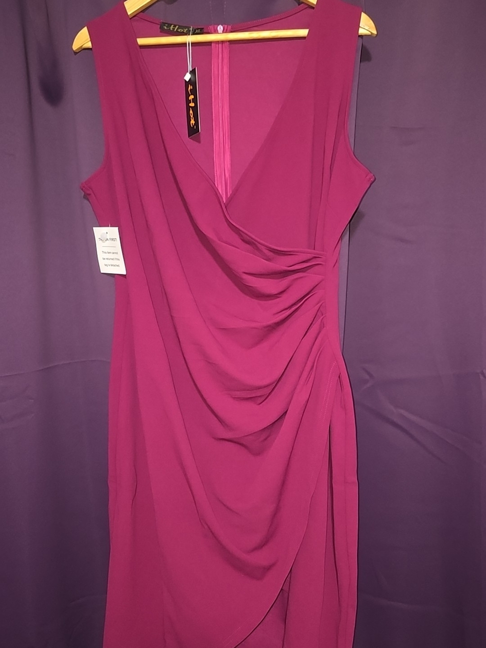 Sleeveless Draped Magenta Evening Dress